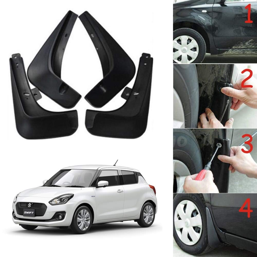 Mud Flaps / Splash Guards For Suzuki Swift New Shape Black Color 4 Pcs